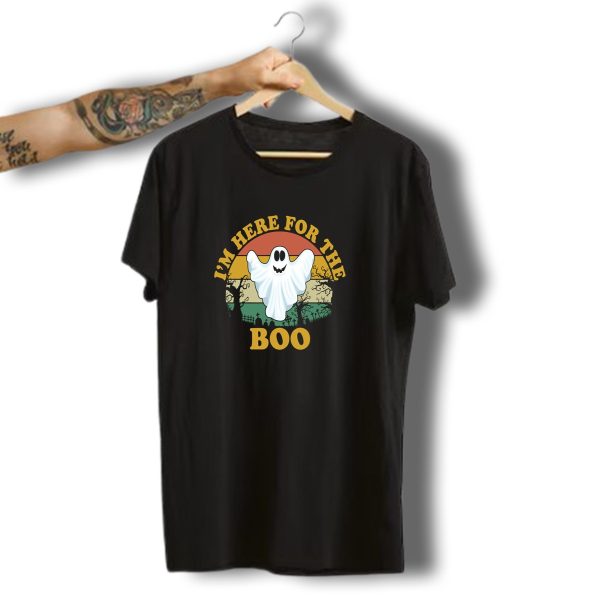 IM Here For The Boo Ghost Halloween Vintage Sunset Scene T Shirt t shirt 1