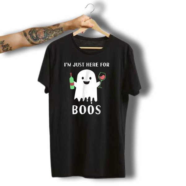 IM Just Here For Boos Funny Halloween Wine Ghost With Bottle And Glass T Shirt t shirt 1 1