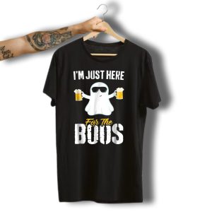 I'M Just Here For The Boos Funny Ghost With Beer Halloween T-Shirt
