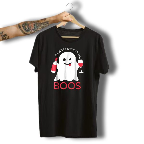 IM Just Here For The Boos Funny Halloween Ghost With Wine T Shirt t shirt 1 1