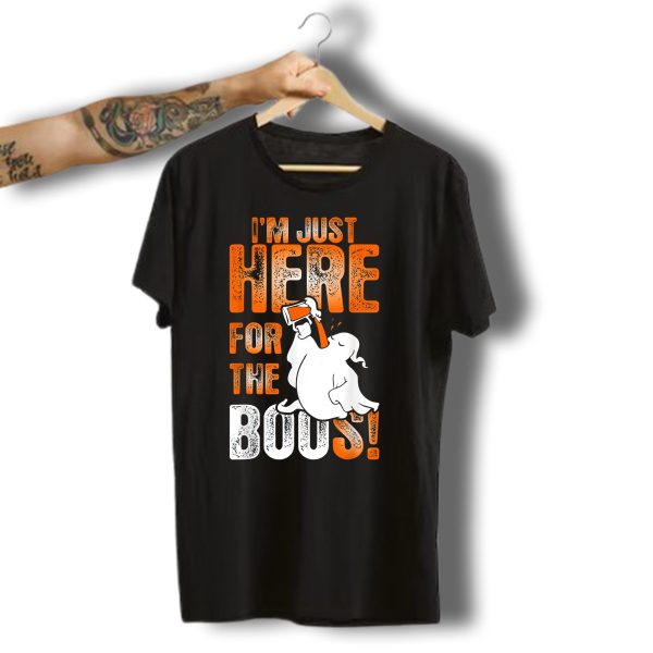 IM Just Here For The Boos Ghost Holding Beverage Halloween T Shirt t shirt 1