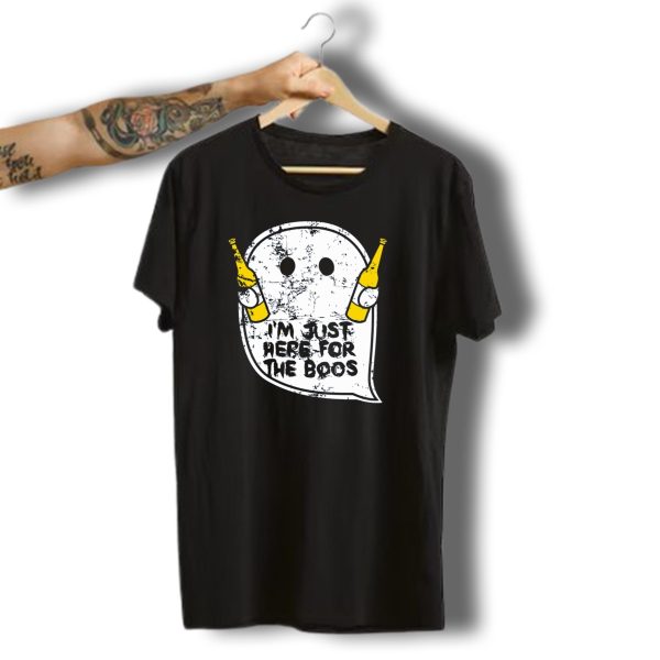 IM Just Here For The Boos Ghost Holding Two Beer Bottles Halloween T Shirt t shirt 1