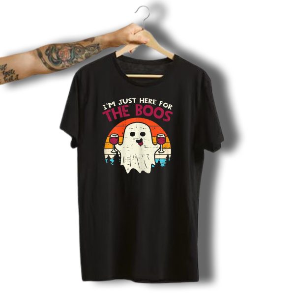 IM Just Here For The Boos Ghost Wine Halloween Sunset Forest T Shirt t shirt 1