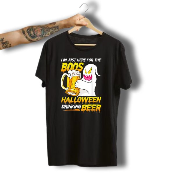 IM Just Here For The Boos Halloween Drinking Beer Ghost With Mug T Shirt t shirt 1
