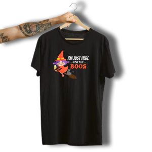 I'M Just Here For The Boos Halloween Witch Broomstick Cat Beer T-Shirt