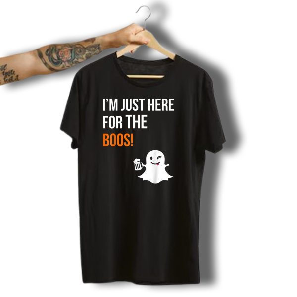 IM Just Here For The Boos Winking Ghost With Beer Mug Halloween T Shirt t shirt 1