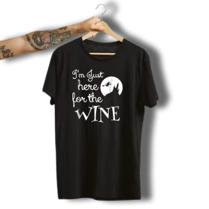 I'M Just Here For The Wine Halloween Funny Mom Tees Women Witches Moon T-Shirt