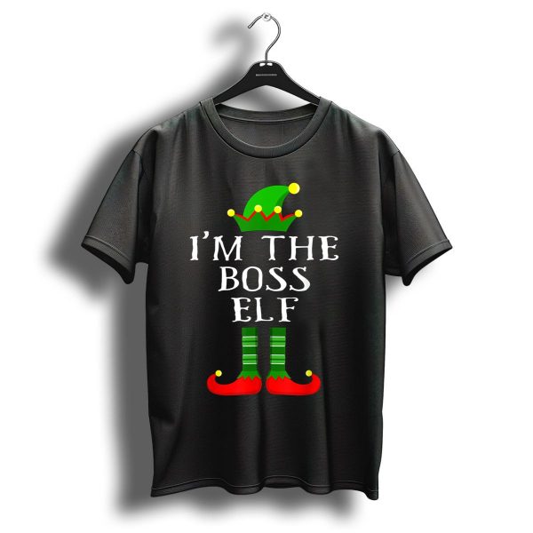 IM The Boss Elf Christmas Humor Green Hat Striped Socks Red Shoes T Shirt 1 t shirt 1