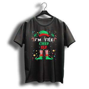 I'm The Chef Elf Funny Christmas Lights Candy Cane Striped Stockings Hat T-Shirt