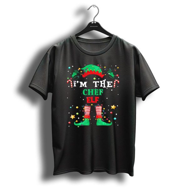 IM The Chef Elf Funny Christmas Lights Candy Cane Striped Stockings Hat T Shirt 1 t shirt 1
