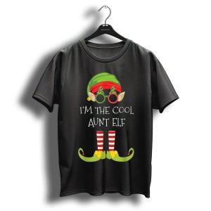 I'm The Cool Aunt Elf Christmas Costume Striped Stockings Green Hat Glasses T-Shirt