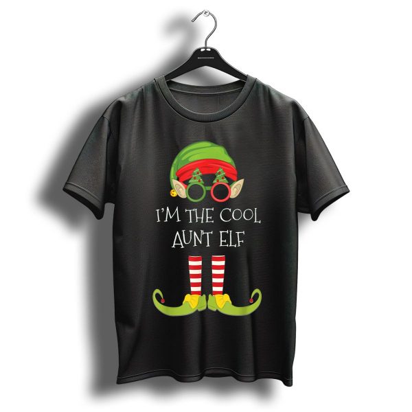 IM The Cool Aunt Elf Christmas Costume Striped Stockings Green Hat Glasses T Shirt 1 t shirt 1