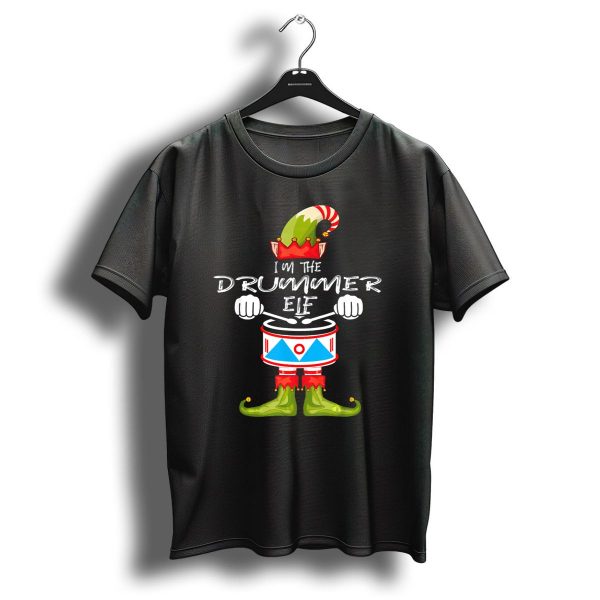 IM The Drummer Elf Christmas Hat Striped Candy Cane Elf Boots Drumsticks T Shirt 1 t shirt 1