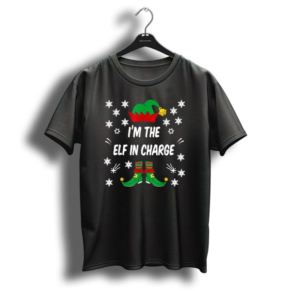 IM The Elf In Charge Christmas Funny Family Holiday Snowflakes Hat And Shoes T Shirt 1 t shirt 1