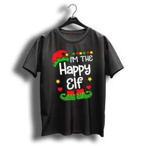 I'm The Happy Elf Christmas Hat Stars Hearts Dots T-Shirt