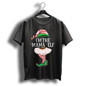I'm The Mama Elf Christmas Elf Outfit With Striped Hat And Tutu T-Shirt