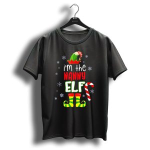 I'm The Nanny Elf Christmas Snowflakes Candy Cane Hat Boots T-Shirt