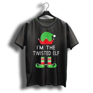 I'm The Twisted Elf Funny Christmas Costume Green Hat Red Shoes Striped Socks T-Shirt