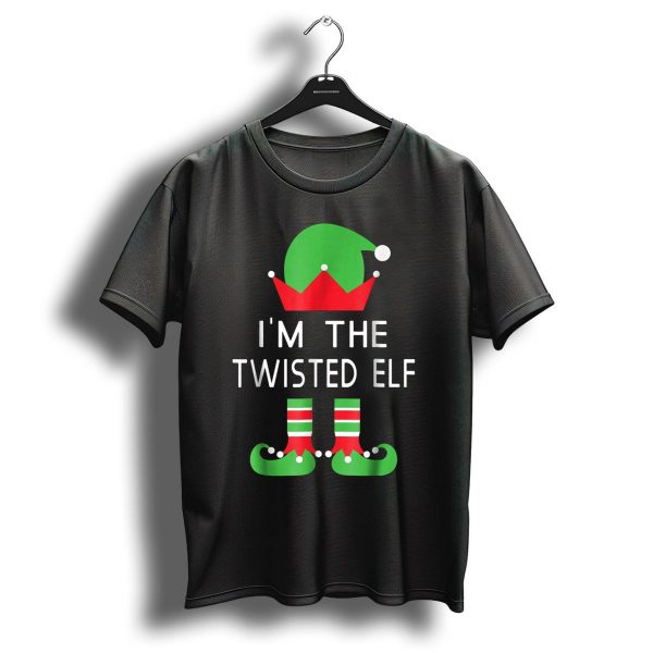 IM The Twisted Elf Funny Christmas Costume Green Hat Red Shoes Striped Socks T Shirt 1 t shirt 1