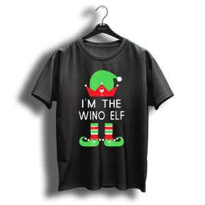 I'm The Wino Elf Funny Christmas Wine Green Red Hat And Striped Socks T-Shirt