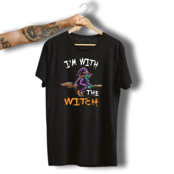 IM With The Witch Funny Halloween Couple Broom Riding Witch T Shirt t shirt 1