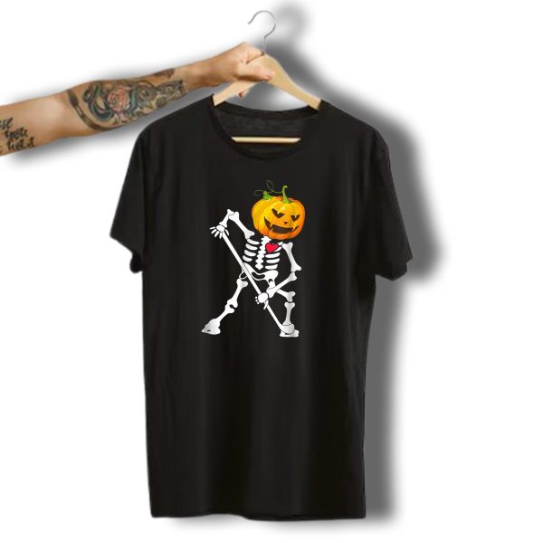 Ice Hockey Skeleton Pumpkin Head Halloween T Shirt t shirt 1