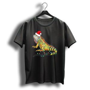 Iguana Christmas Lights Festive Santa Hat Holiday Humor T Shirt