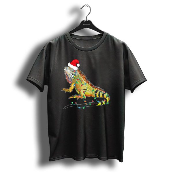 Iguana Christmas Lights Festive Santa Hat Holiday Humor T Shirt 1 t shirt 1