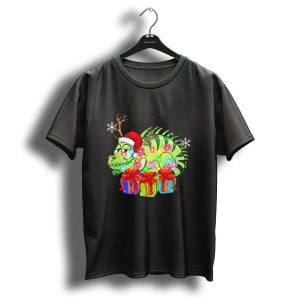 Iguana Reindeer Santa Hat Christmas Lights And Presents T Shirt