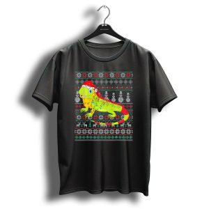 Iguana Santa Christmas Sweater Lights Snowmen Reindeer T Shirt