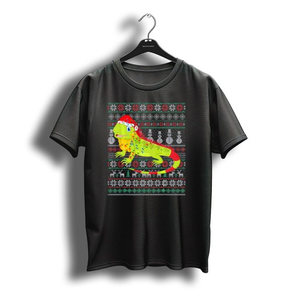 Iguana Santa Christmas Sweater Lights Snowmen Reindeer T Shirt t shirt 1