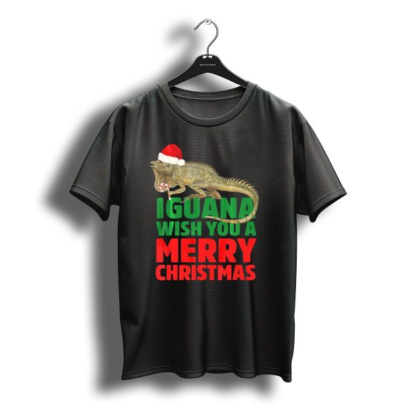 Iguana Wish You A Merry Christmas Santa Hat Candy Cane T Shirt t shirt 1