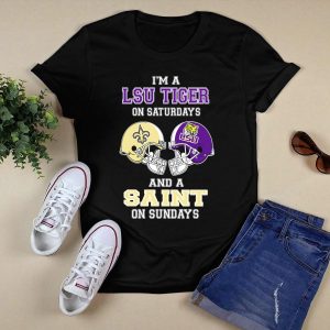 I'm A Lsu Tiger On Saturdays And A Saint On Sundays Football Helmet Showdown T-Shirt