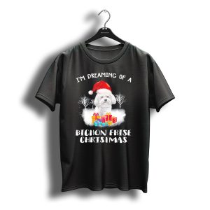 I'M Dreaming Of A Bichon Frise Christmas With Santa Hat Dog And Gifts T-Shirt