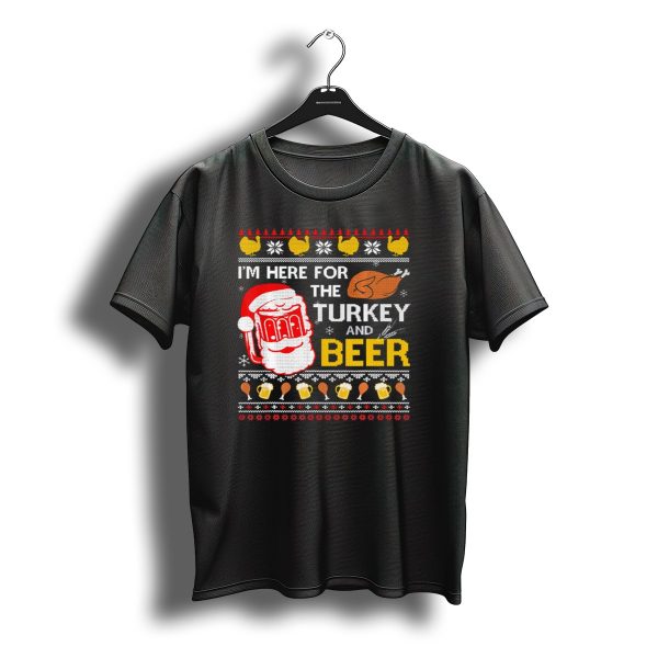 Im Here For The Turkey And Beer Santa Christmas T Shirt t shirt 1