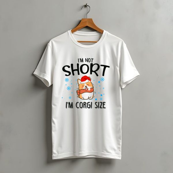 Im Not Short Im Corgi Size Christmas Dog With Santa Hat And Snowflakes T Shirt t shirt 1