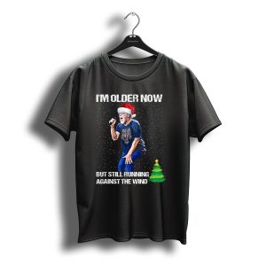 I'M Older Now But Still Running Against The Wind Christmas Wolf Santa T-Shirt