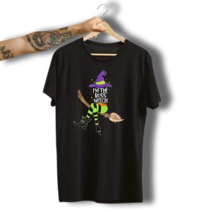 I'm The Boss Witch Halloween Witch Hat Broomstick Stripes T-Shirt
