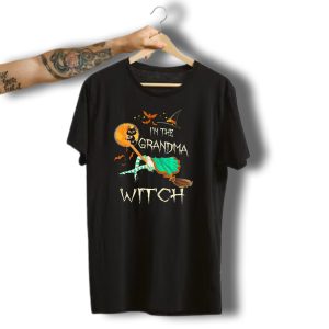 I'm The Grandma Witch Broomstick Flying Black Cat Halloween Bats T-Shirt