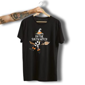 I'm The Salty Witch Halloween Matching Broomstick Hat Striped Stockings Bow T-Shirt