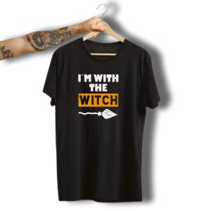 I'm With The Witch Halloween Broomstick Couple Joke T-Shirt