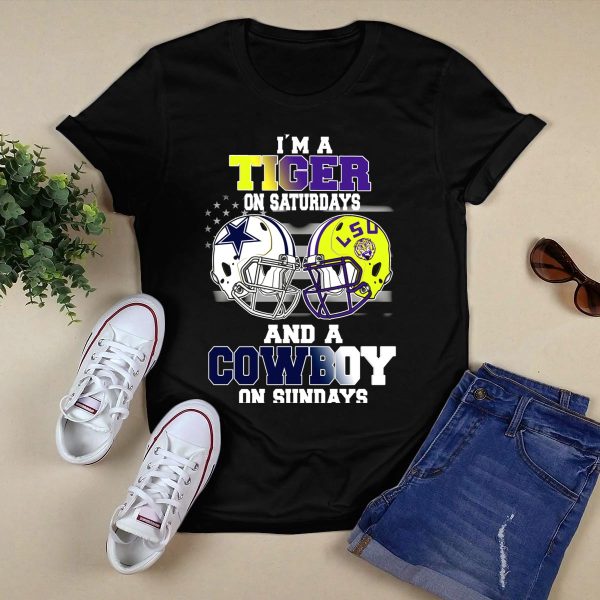 Im a Tiger on Saturdays and a Cowboy on Sundays LSU T Shirt Black 1