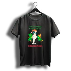 In My Defense I Was Left Unsupervised Christmas Naughty Cat Santa Hat T Shirt