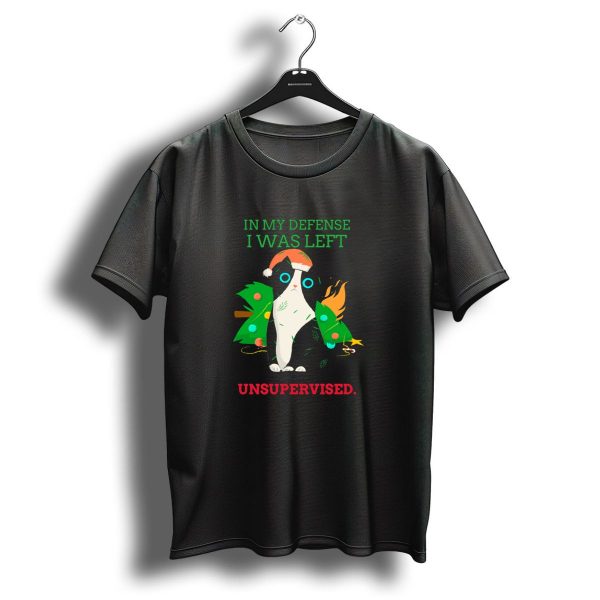 In My Defense I Was Left Unsupervised Christmas Naughty Cat Santa Hat T Shirt 1 t shirt 1