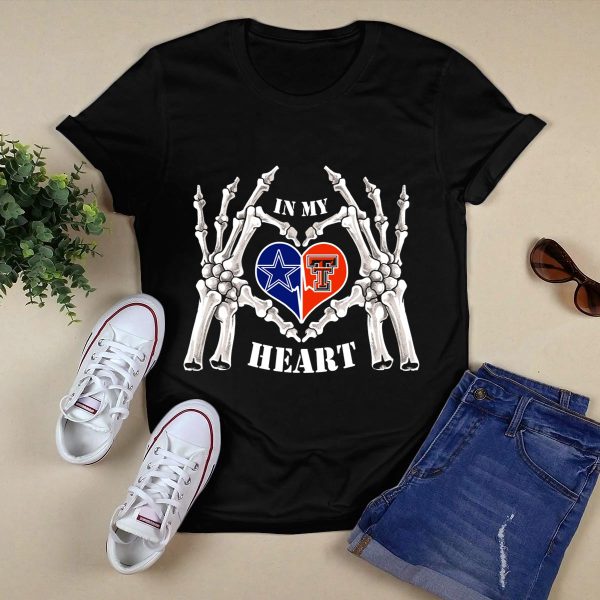 In My Heart Dallas Cowboys Texas Tech Logo Skeleton Hands T Shirt Black 1