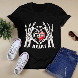 In My Heart Green Bay Packers Ohio State Buckeyes Bone Hands Heart T Shirt