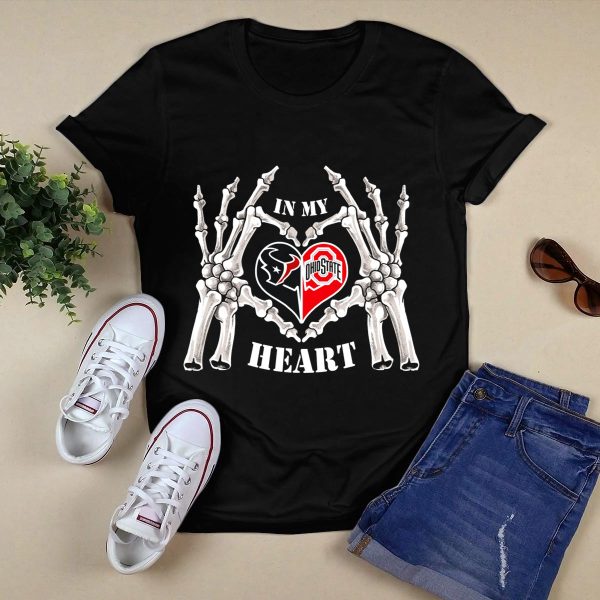 In My Heart Houston Texans Ohio State Buckeyes Skeleton Hands Heart T Shirt Black 1