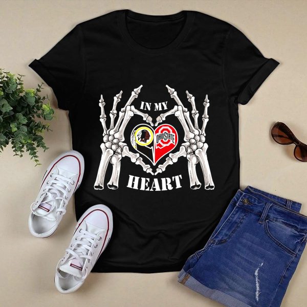 In My Heart Washington Redskins Ohio State Buckeyes Skeleton Halloween T Shirt Black 1