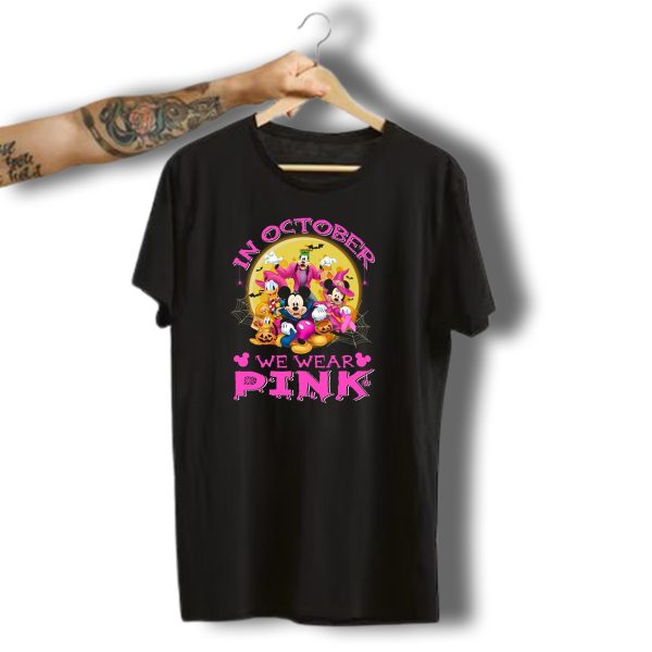 In October We Wear Pink Disney Halloween Characters T Shirt t shirt 1
