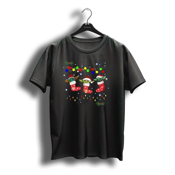 In Stock Light Christmas Baby Yoda Santa Stockings Multicolored Lights T Shirt t shirt 1
